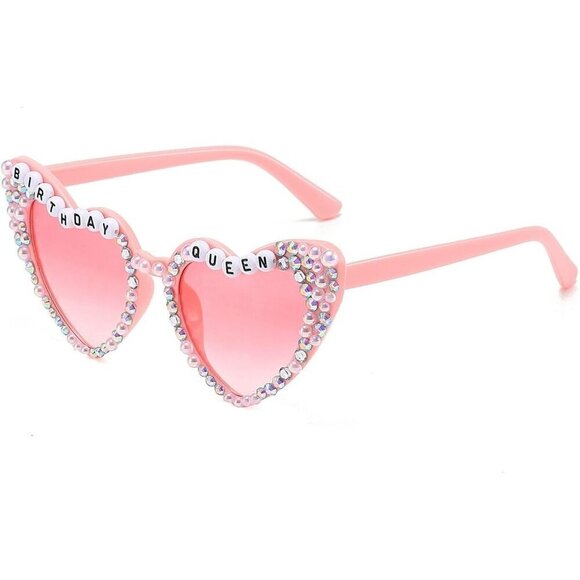 ?Women Pink Heart Shaped Sunglasses Birthday Queen Glasses Heart Sunglasses